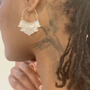 Lotus Flower Hoop Earrings  - Mother of Pearl set in Sterling Silver(320S)