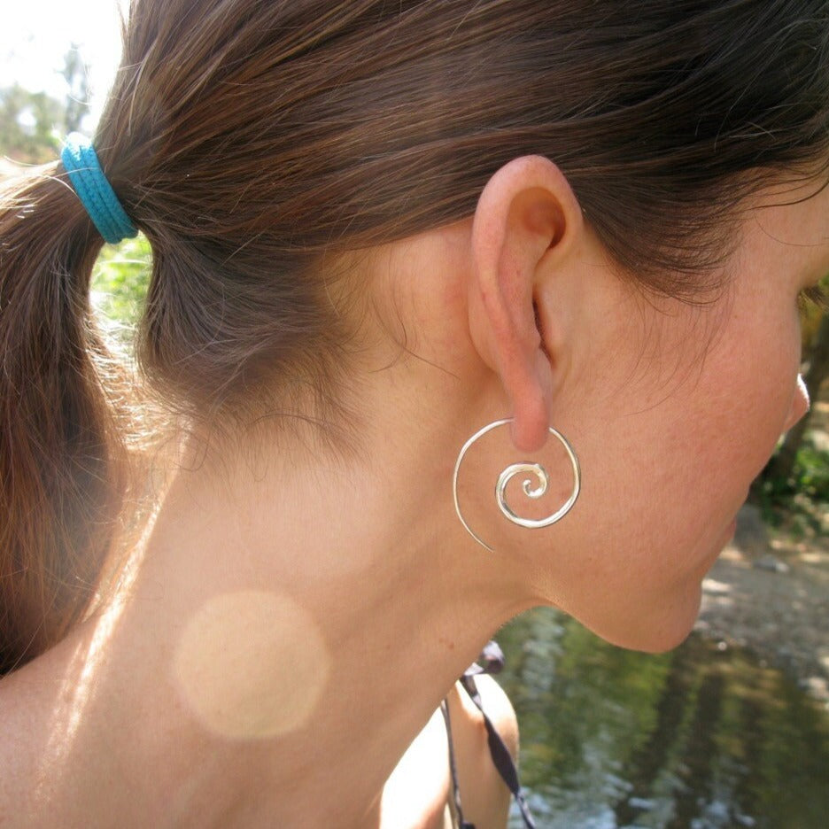 Solid Sterling Silver Spiral Earrings - Minimalist Jewelry (036S)