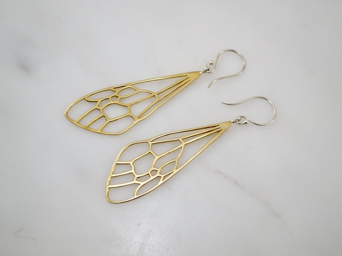 Gold Honeybee Wings Dangle Earrings - Dragonfly insect Jewelry- (286B)