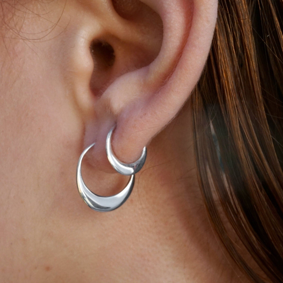 Crescent Moon Hoops Sterling Silver Two Pairs (260S, 274S)
