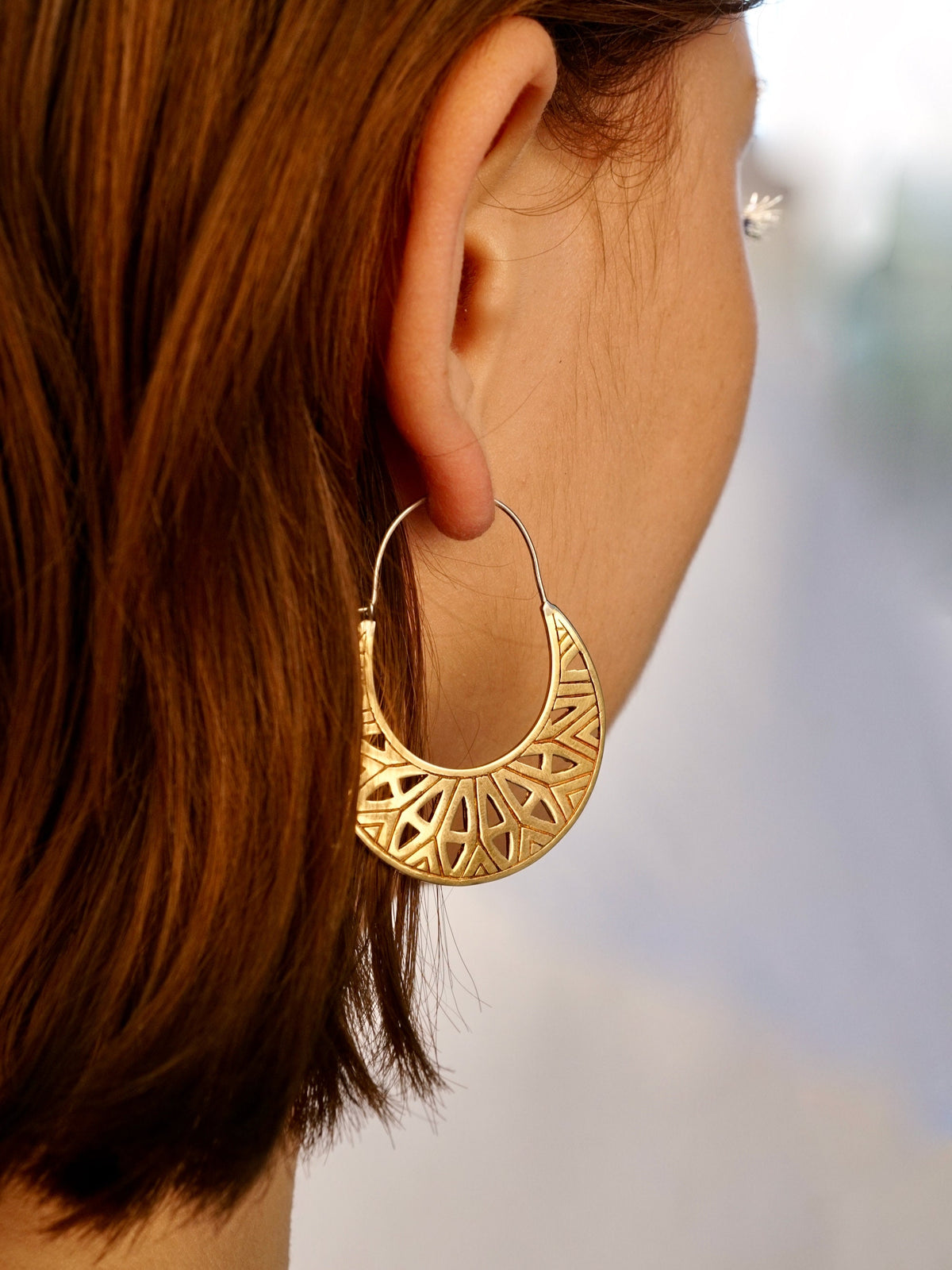 Mandala Moon Earrings - Medium Crescent Moon Hoops - (288B)