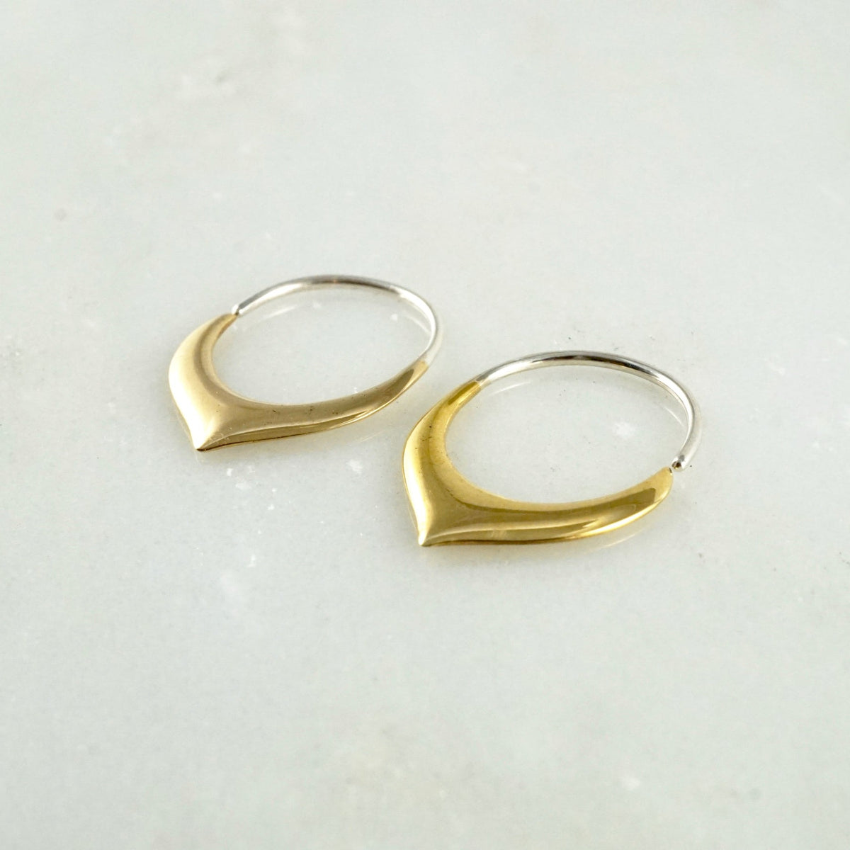 Tiny Petal Hoop Earrings - Gold Tone with 925 Sterling Ear Wire - Sleeper Hoops (B240)