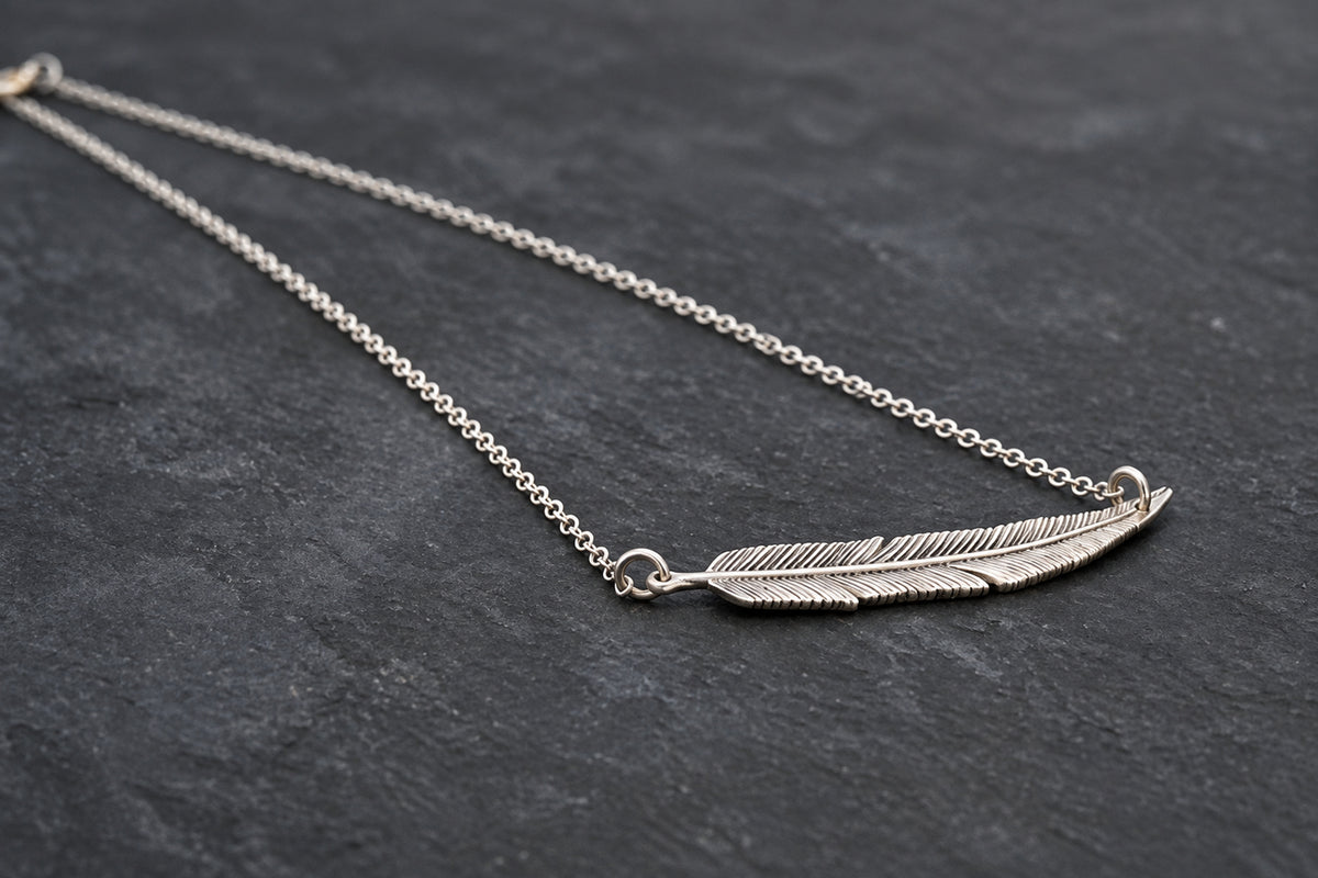 Sterling Silver Feather Necklace • Feather Pendant • Minimalist Layering Necklace (122)