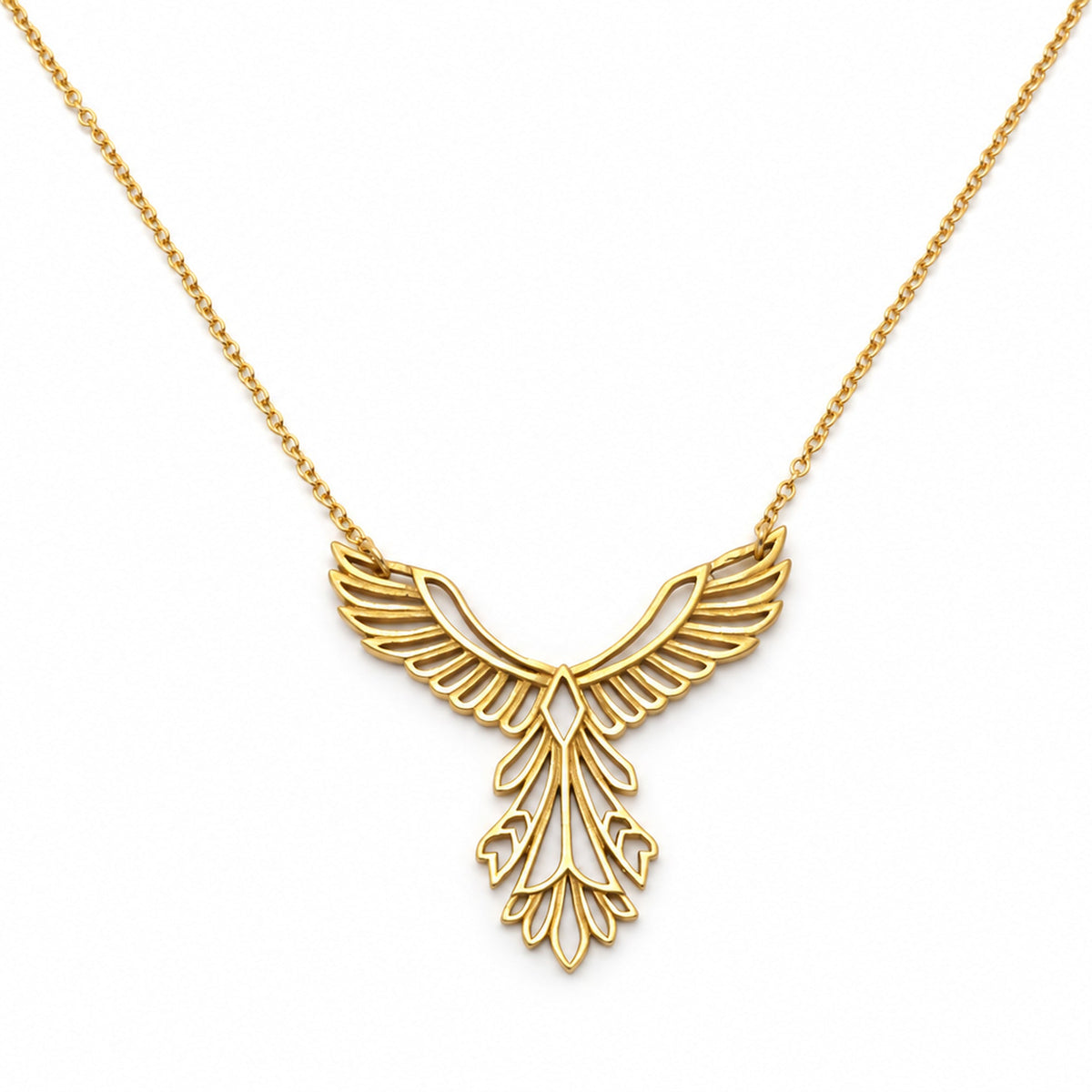 Gold Phoenix Necklace • Rising Phoenix Pendant • 14K Gold Filled Chain (151)
