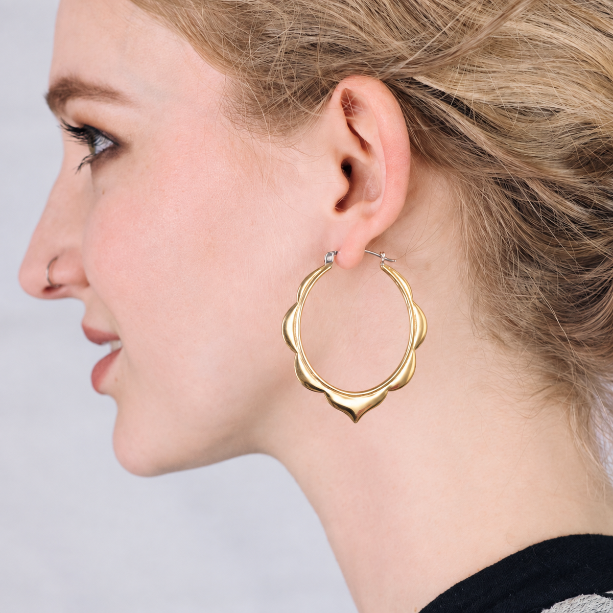 Brass Hoop Earrings • Large Moroccan Scallop Hoops • 2 Inch Statement Earrings (116)