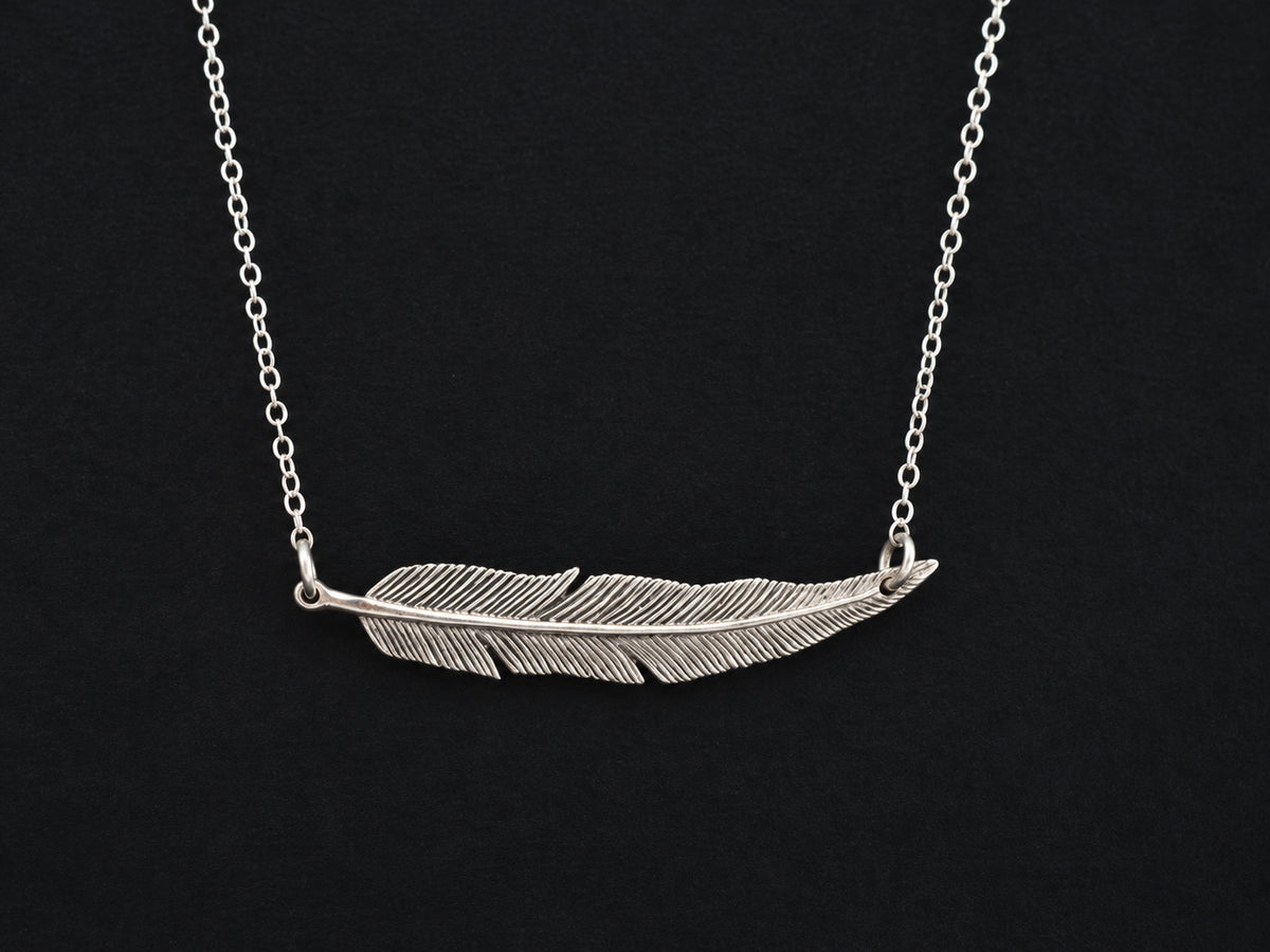 Sterling Silver Feather Necklace • Feather Pendant • Minimalist Layering Necklace (122)