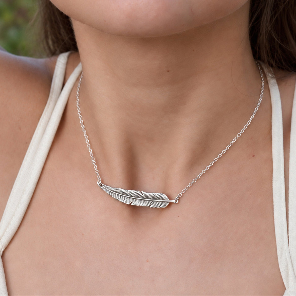 Sterling Silver Feather Necklace • Feather Pendant • Minimalist Layering Necklace (122)
