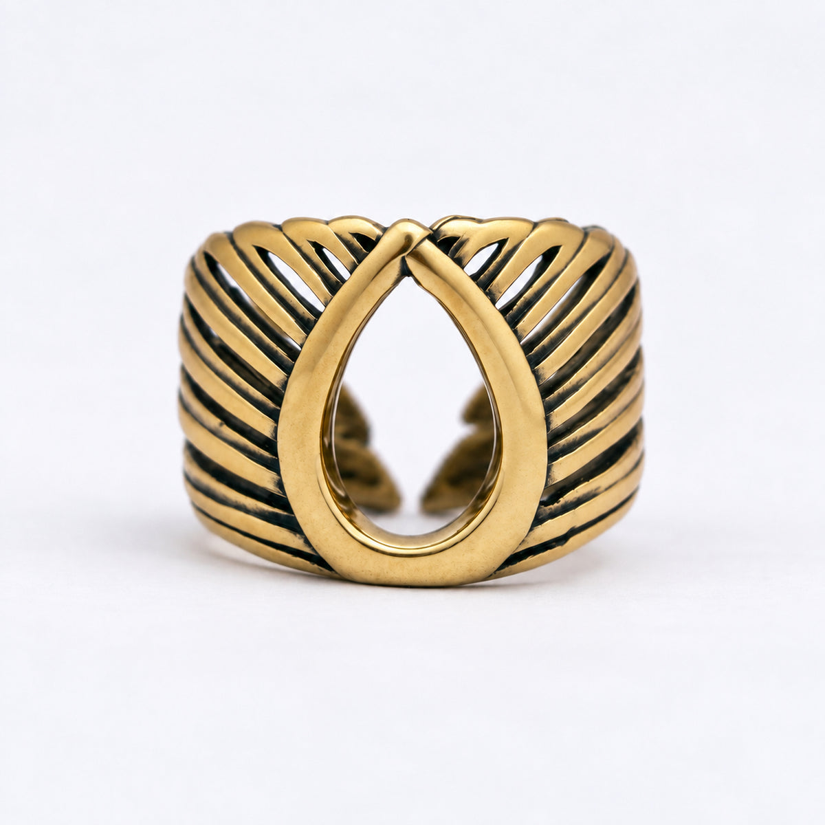 Brass Feather Ring • Adjustable Wing Ring • Sculptural Statement Ring (128)