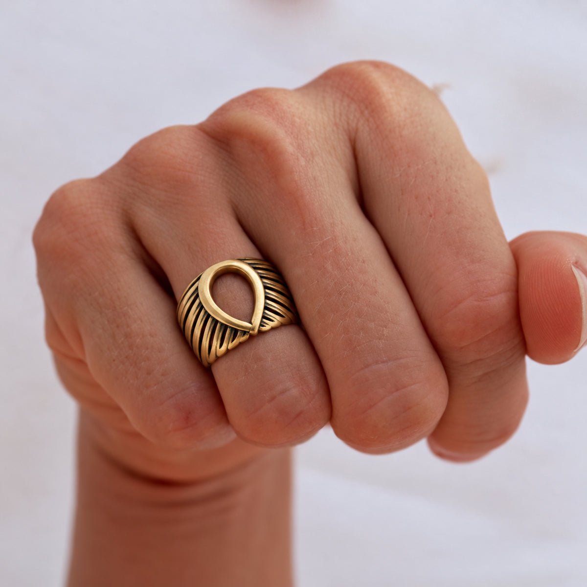 Brass Feather Ring • Adjustable Wing Ring • Sculptural Statement Ring (128)