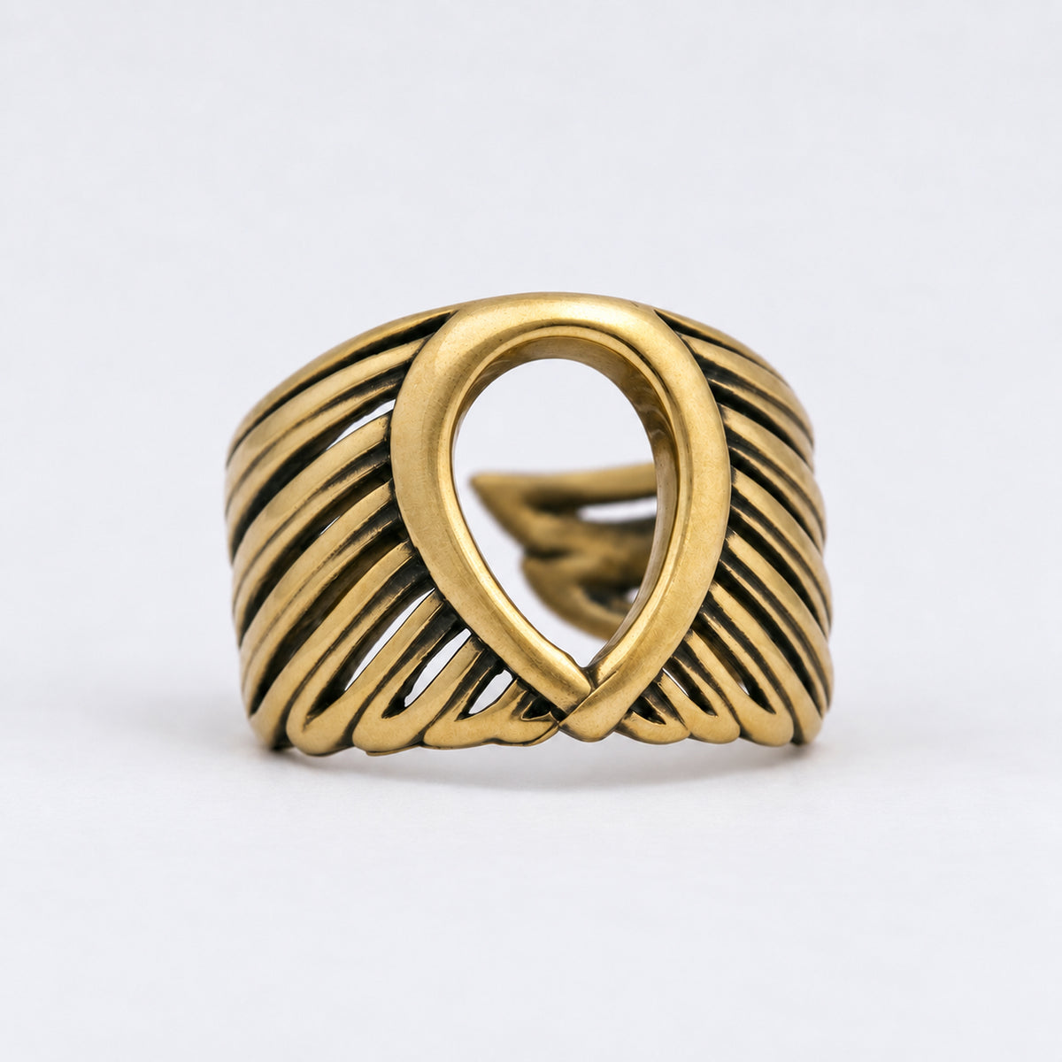 Brass Feather Ring • Adjustable Wing Ring • Sculptural Statement Ring (128)
