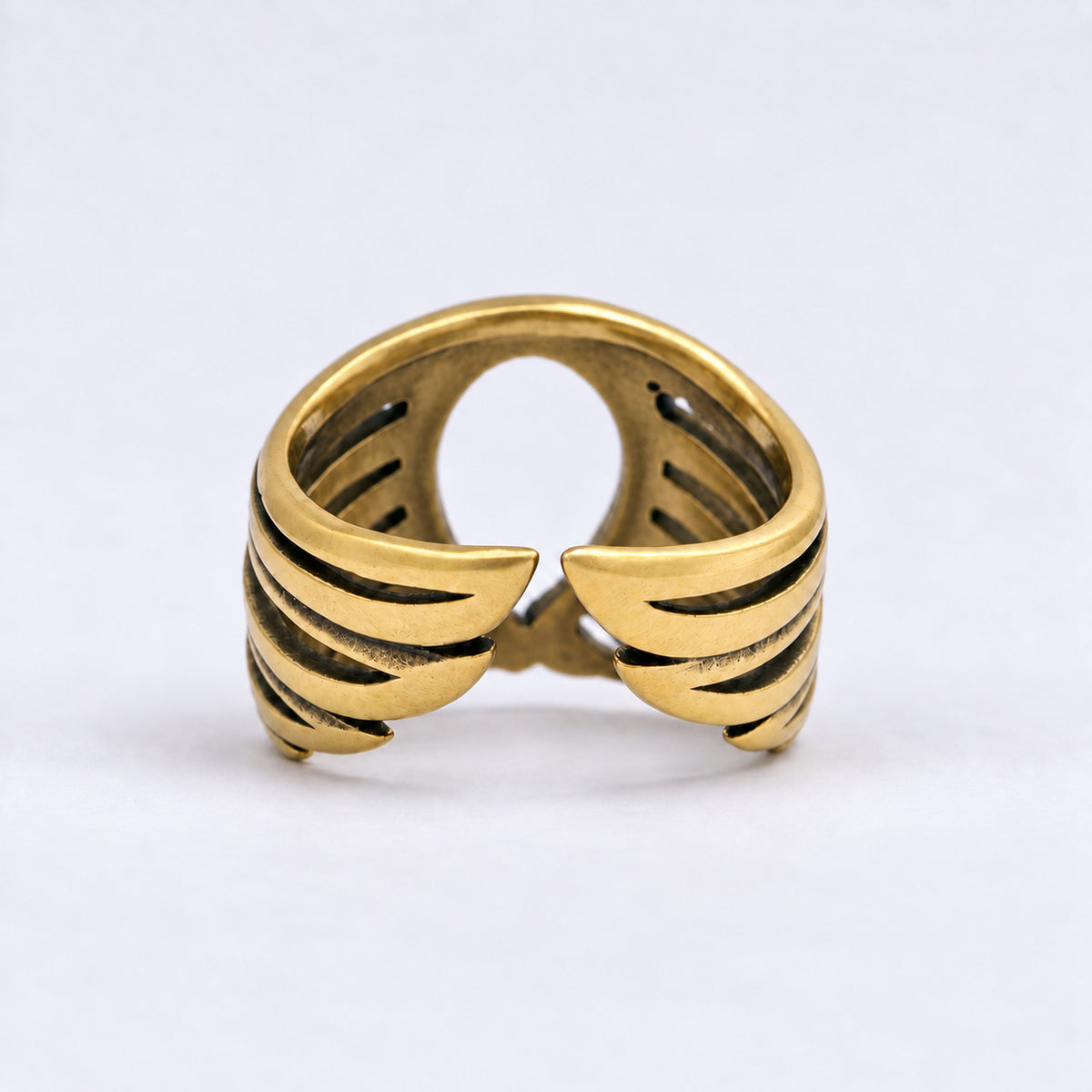 Brass Feather Ring • Adjustable Wing Ring • Sculptural Statement Ring (128)