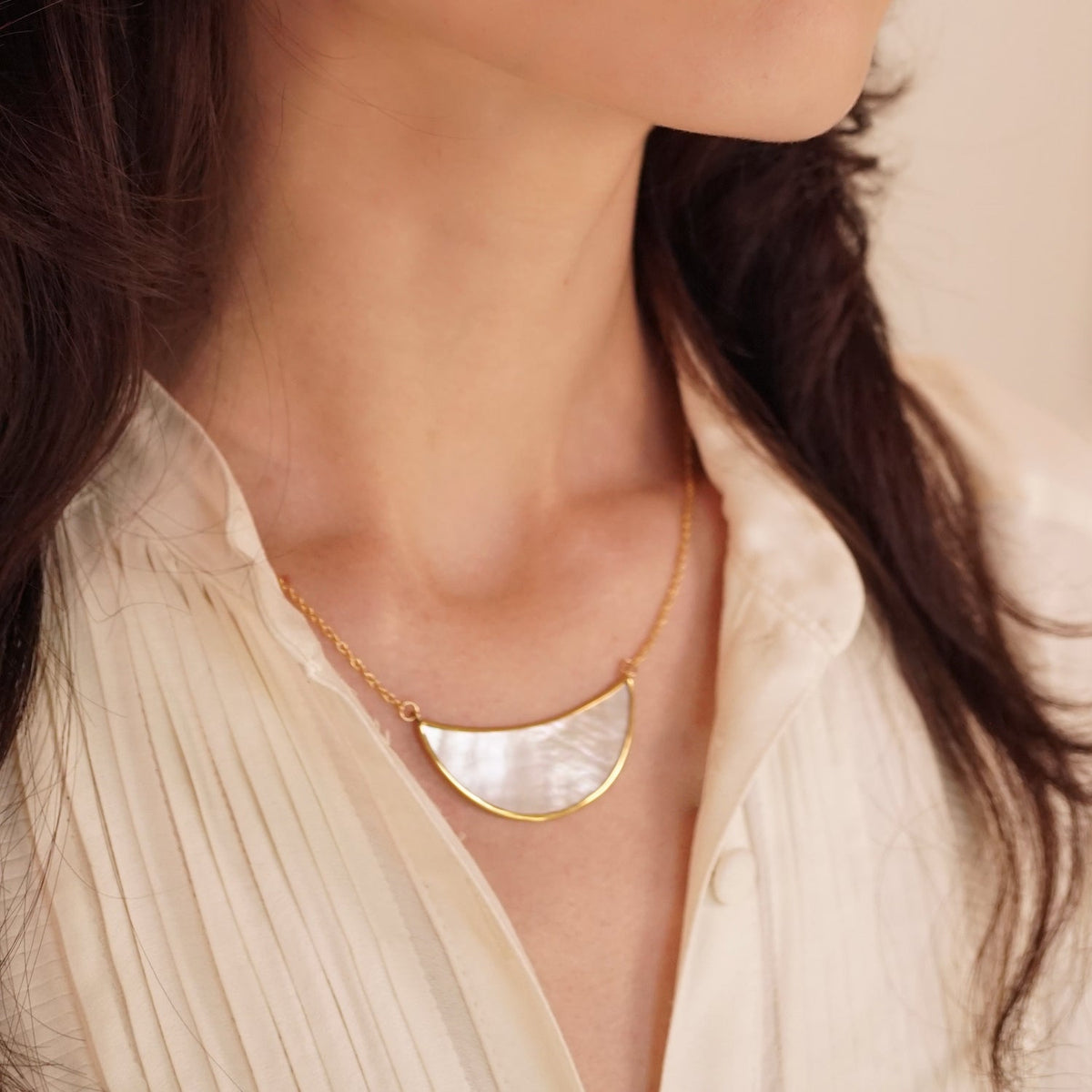 Large Mother of Pearl Crescent Moon Hoop Earrings and Pendant Set (167, 168)