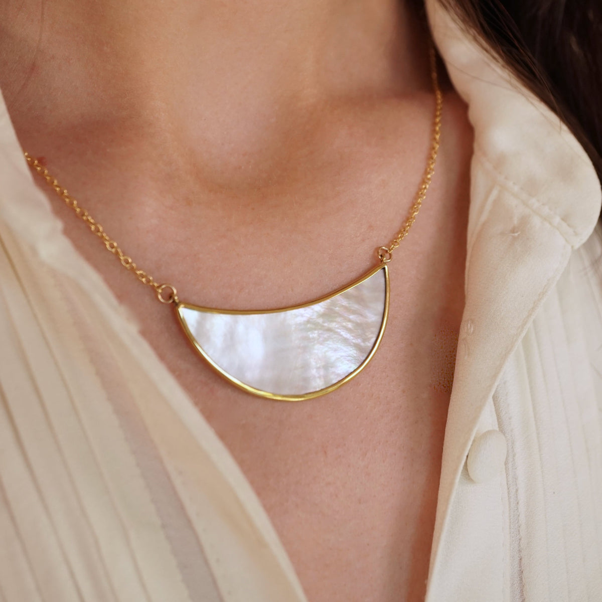 Large Mother of Pearl Crescent Moon Hoop Earrings and Pendant Set (167, 168)