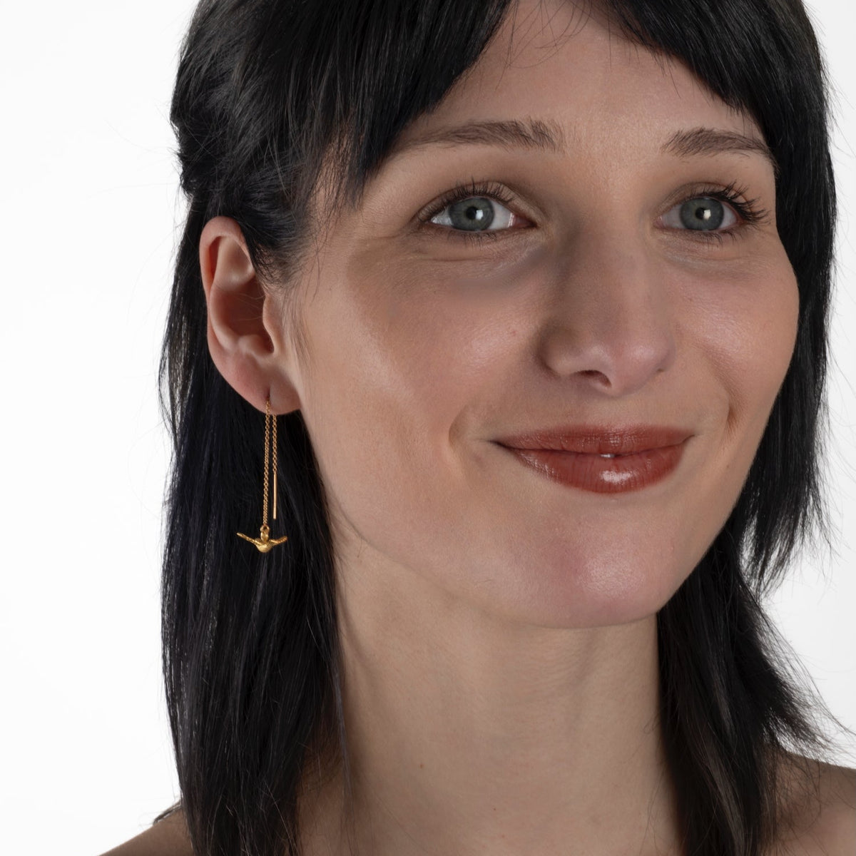 14K Gold Filled Threader Bird Earrings