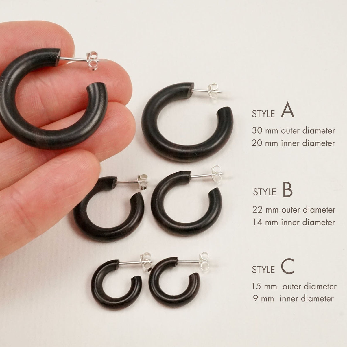 Organic Wood Hoops + Silver Posts - Triple Set - Lightweight Earth Jewelry