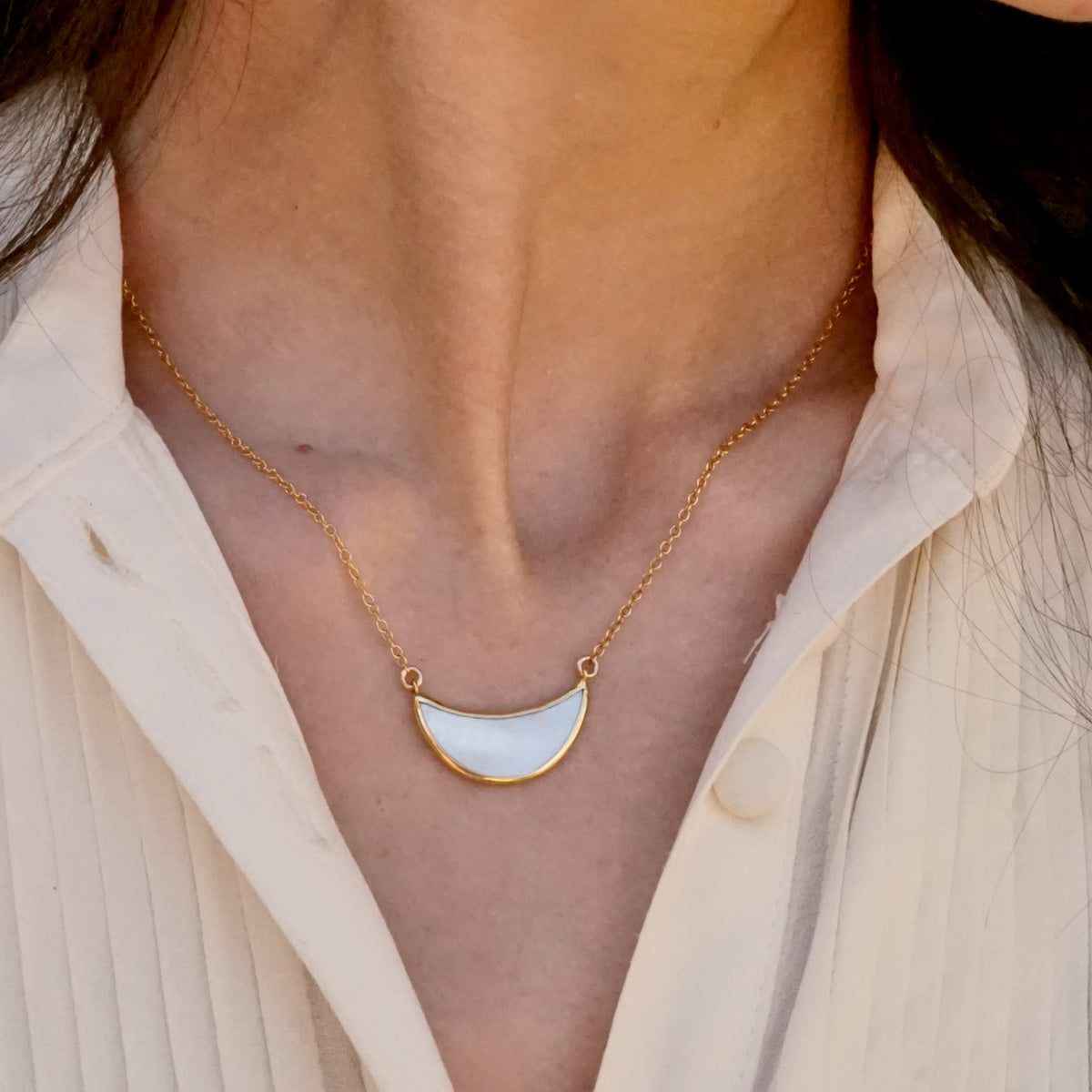 Necklace and Hoops Jewelry Set - Mother Of Pearl - Eclipse Small Jewelry Set (248, 249)