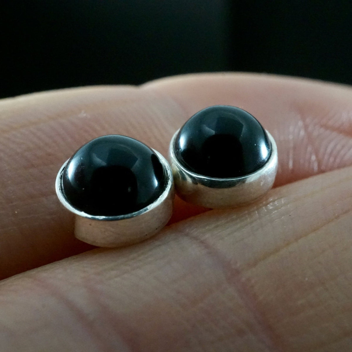 Onyx Black Studs Sterling Silver Earrings | December Birthstone (S250X)