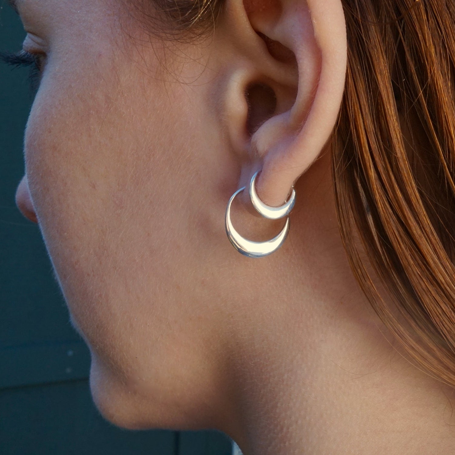 Small Crescent Moon Hoops - Sterling Silver and Gold - TheBlissfulCo