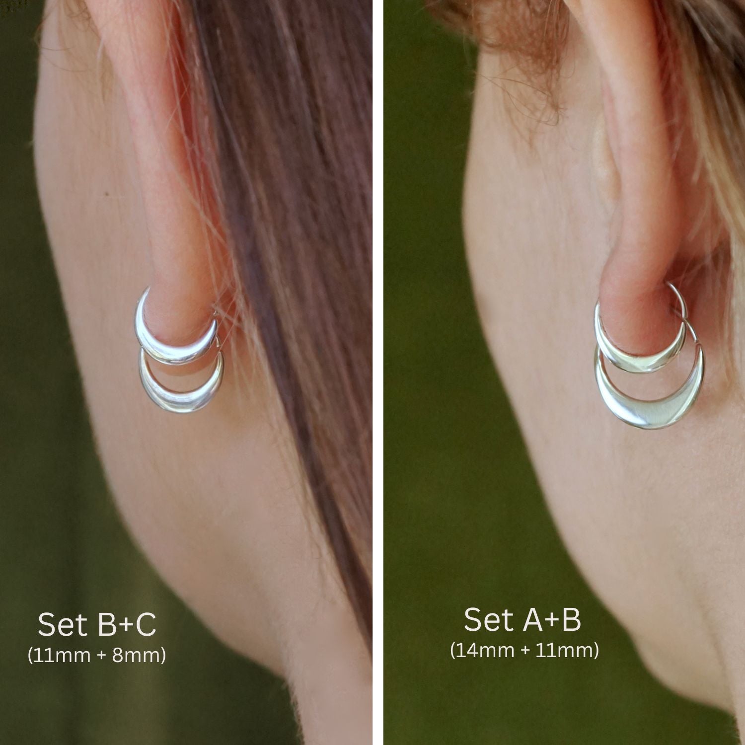 Small Crescent Moon Hoops - Sterling Silver and Gold - TheBlissfulCo