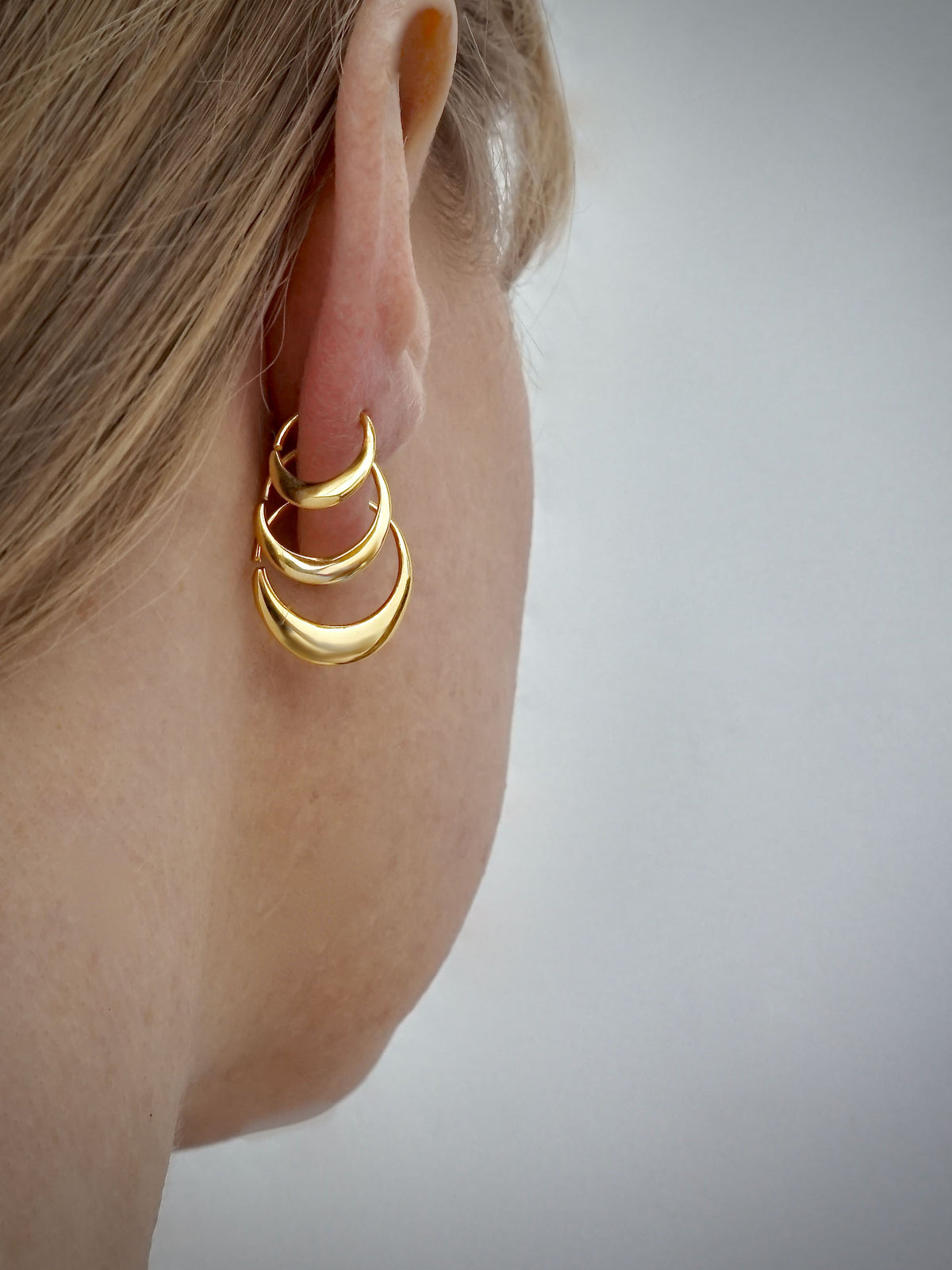 Crescent Moon Hoop Earrings -  Sterling Silver and Gold - Triple Earring Set