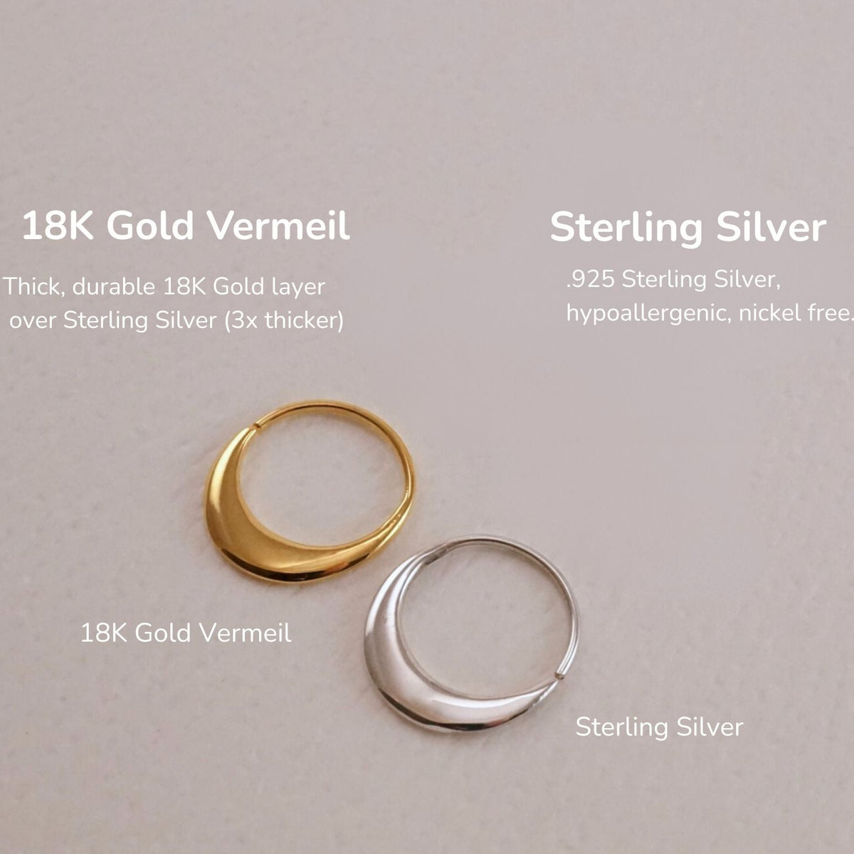 Crescent Moon Hoops 14mm - Solid Sterling Silver Earrings - Sleeper Hoops (S260)