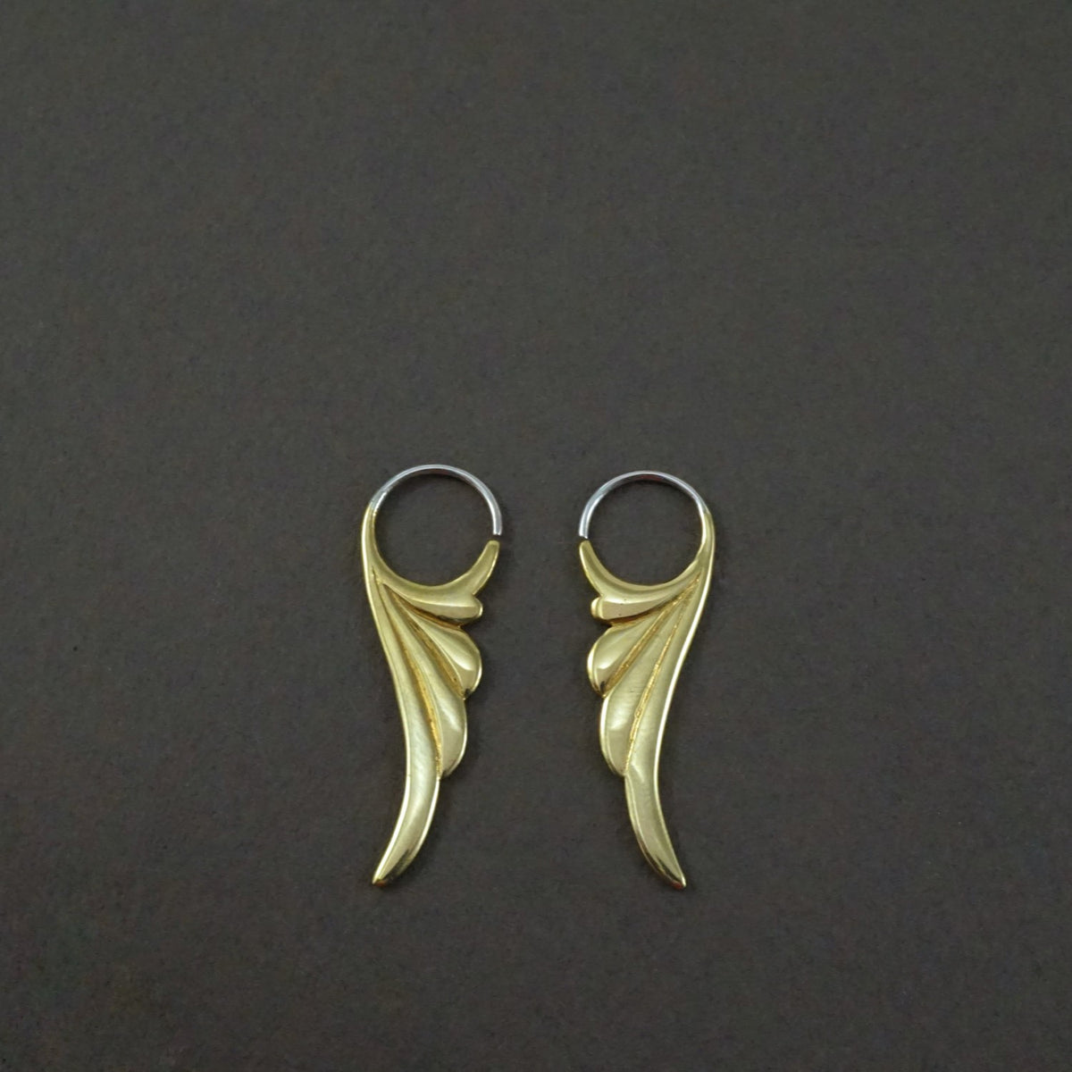 Fern Leaf Elf Earrings - Gold tone Art Nouveau (282B)