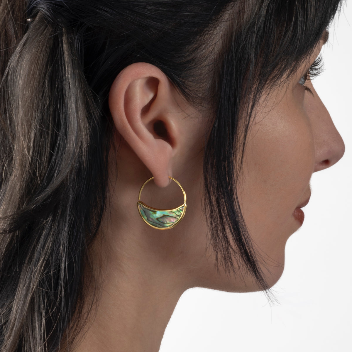 Abalone Hoop Earrings - Sterling Silver & Brass. Ocean Lover Gift for Pisces, Scorpio, Cancer (294S)