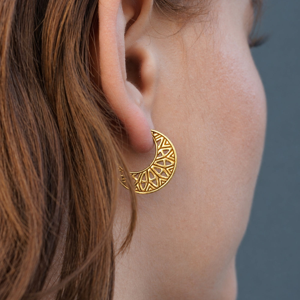 Half Moon Mandala Hoops Earrings Small - Solid Sterling Silver (302S)