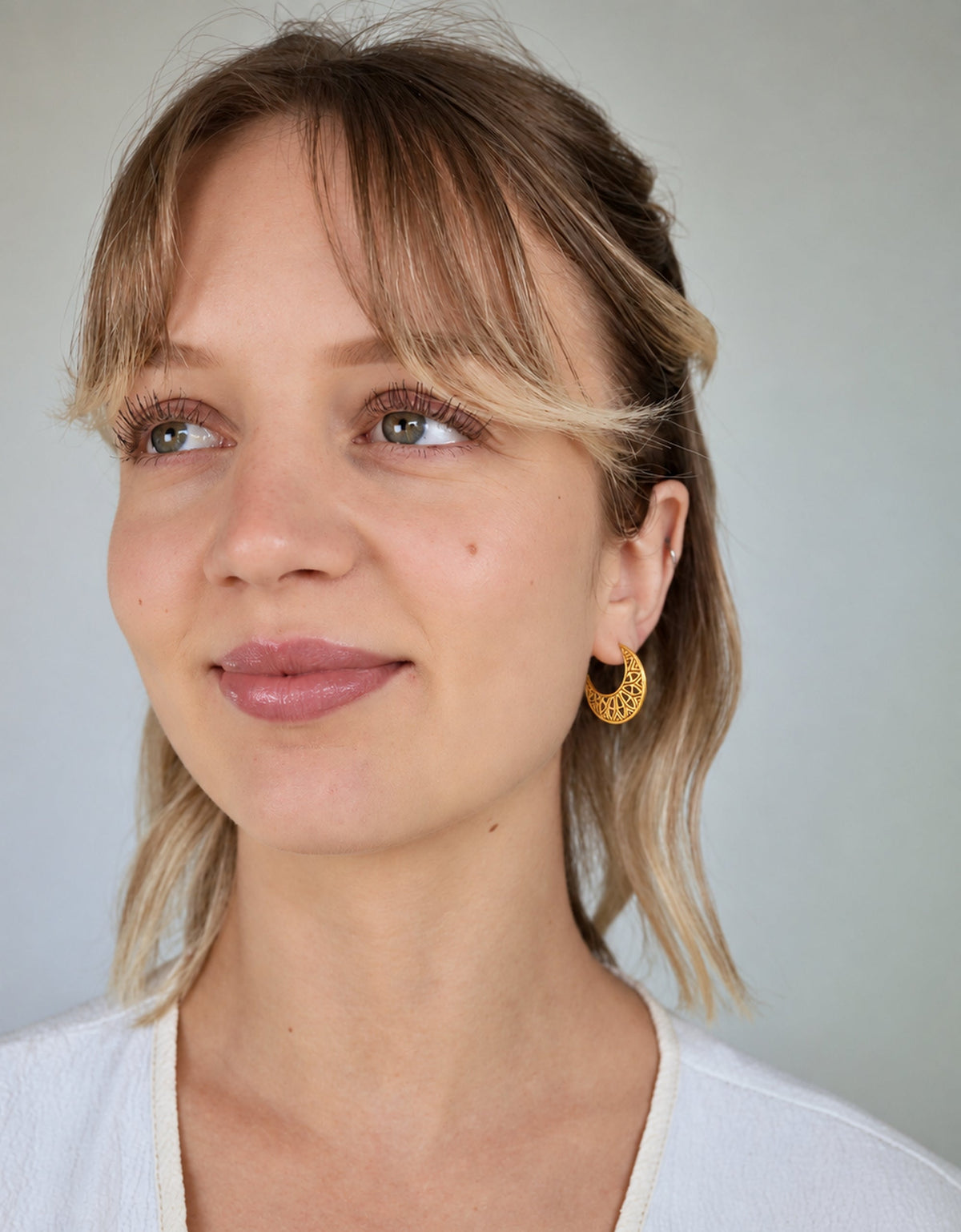 Half Moon Mandala Hoops Earrings Small - Solid Sterling Silver (302S)