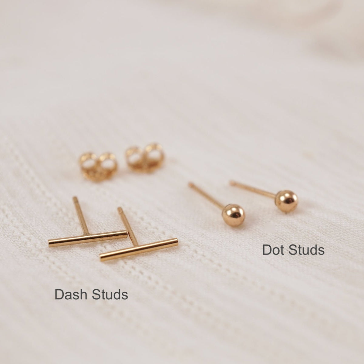 Dot + Dash Studs - Minimalist Stud Earrings - Sterling Silver Bar Studs - Modern Tiny Gold Bar Earrings