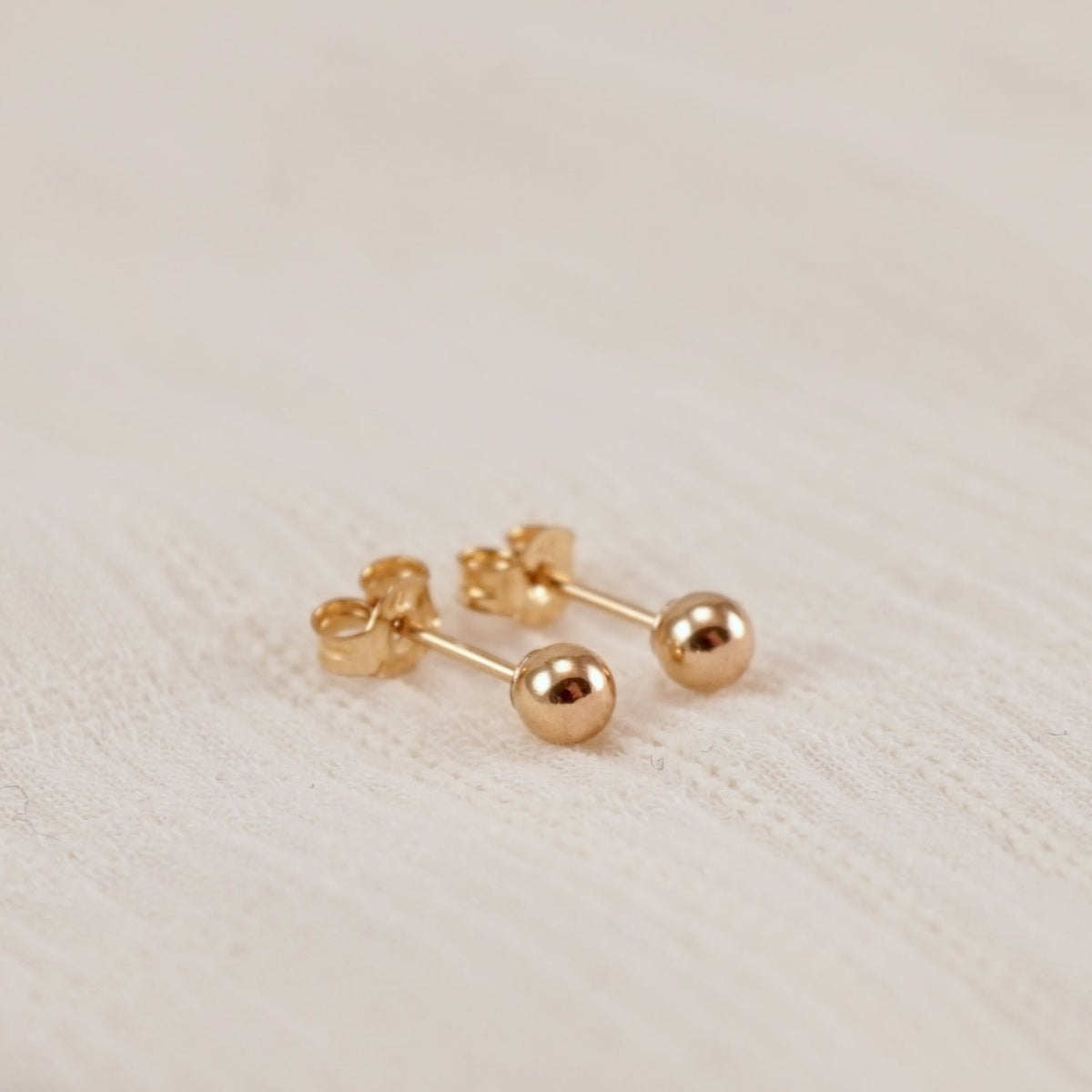 Small Gold Ball Stud Earrings - Minimalist Gold Studs 14K - Three Pairs