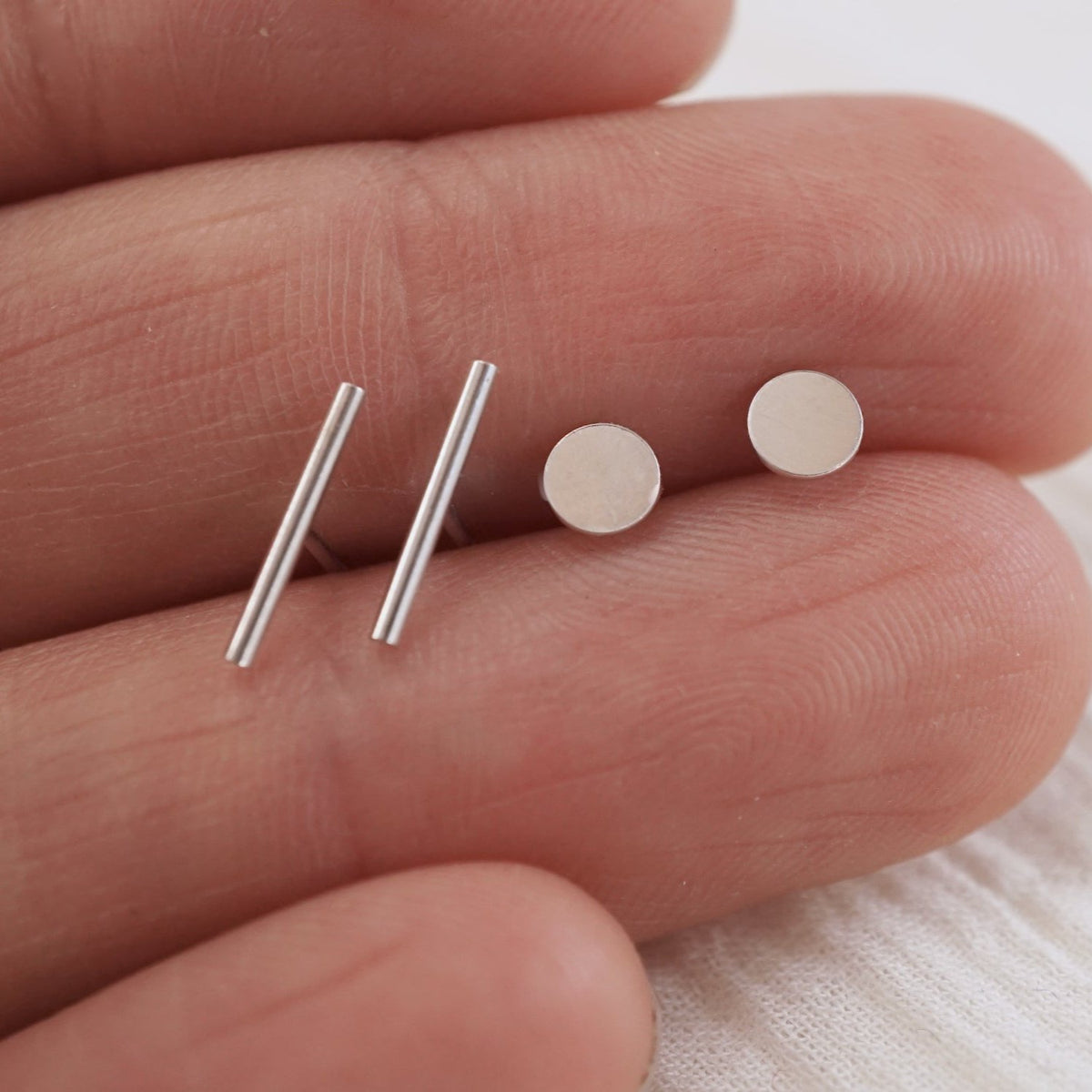 Disc + Dash Studs Earrings- 14k Gold Fill Circle Stud - Sterling Silver Minimalist Double Piercing