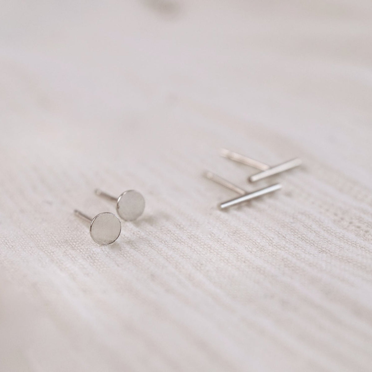 Disc + Dash Studs Earrings- 14k Gold Fill Circle Stud - Sterling Silver Minimalist Double Piercing