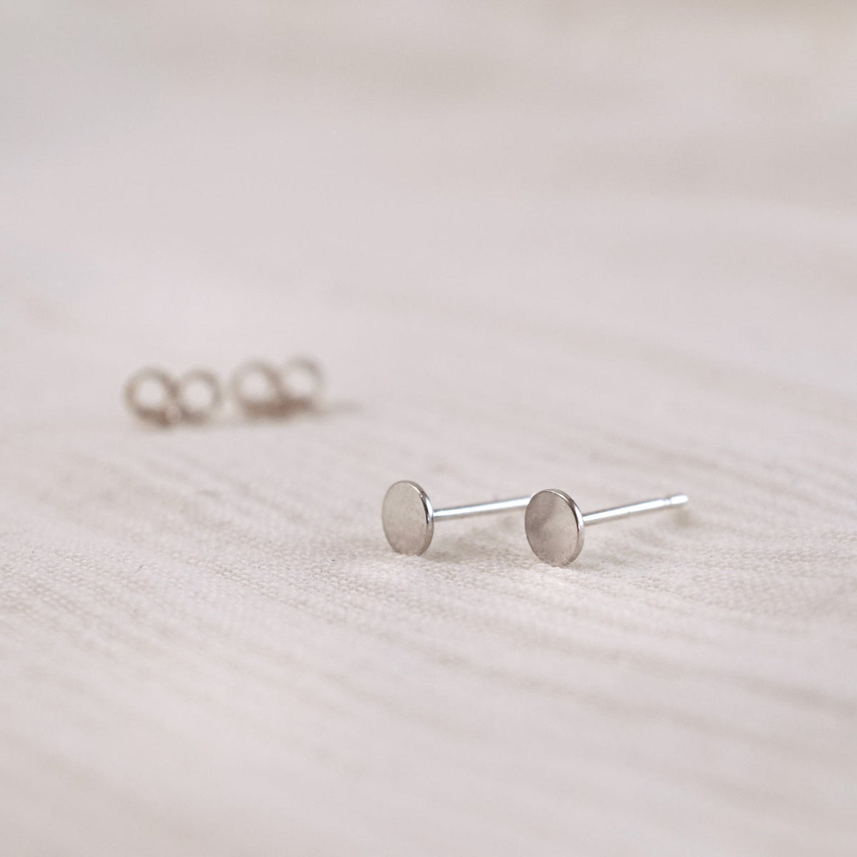 Disc + Dash Studs Earrings- 14k Gold Fill Circle Stud - Sterling Silver Minimalist Double Piercing