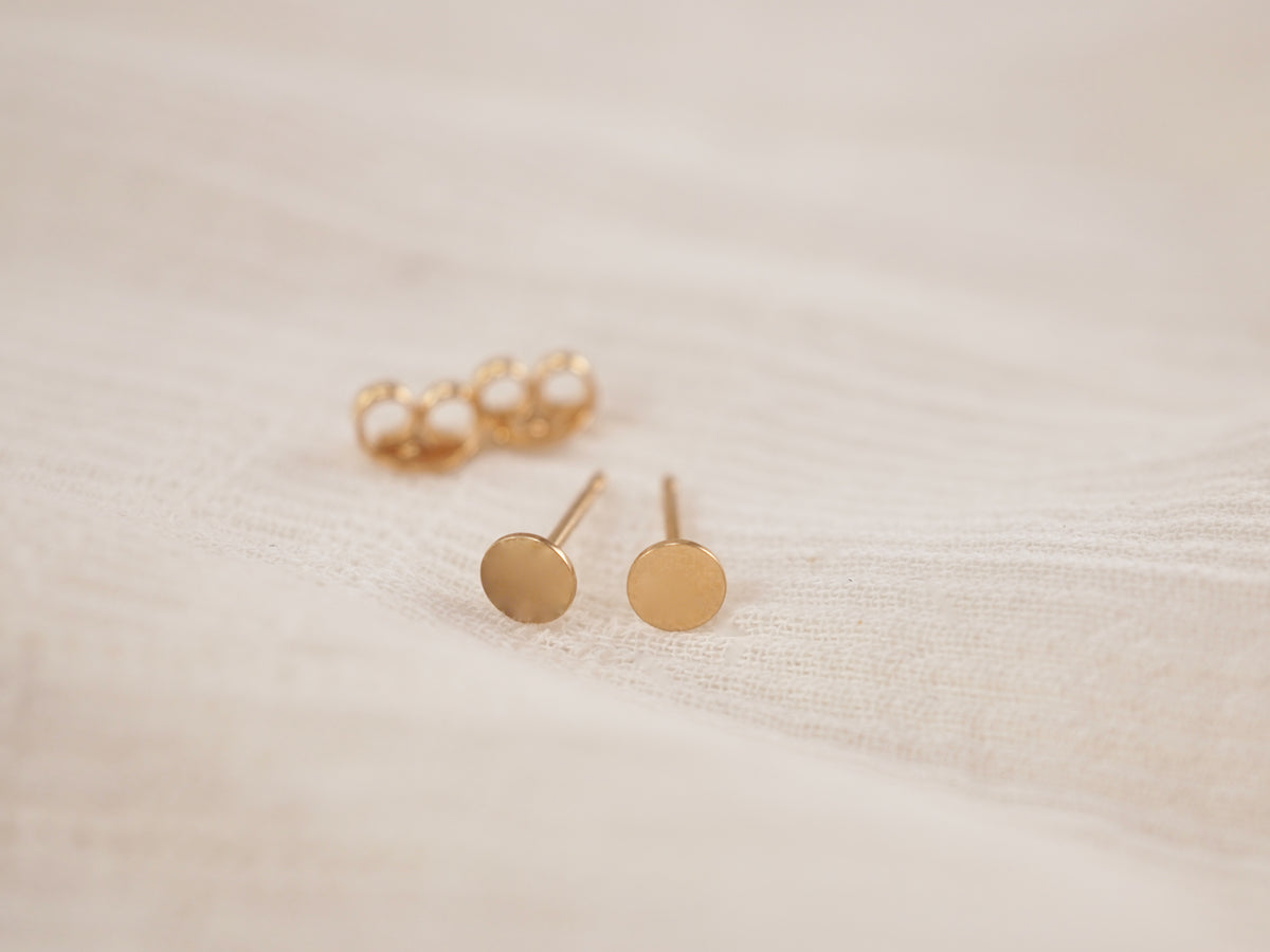 Disc + Dash Studs Earrings- 14k Gold Fill Circle Stud - Sterling Silver Minimalist Double Piercing