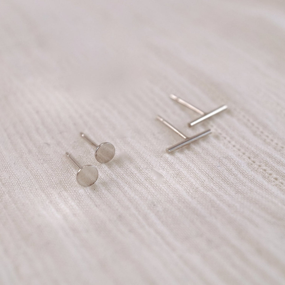 Disc + Dash Studs Earrings- 14k Gold Fill Circle Stud - Sterling Silver Minimalist Double Piercing