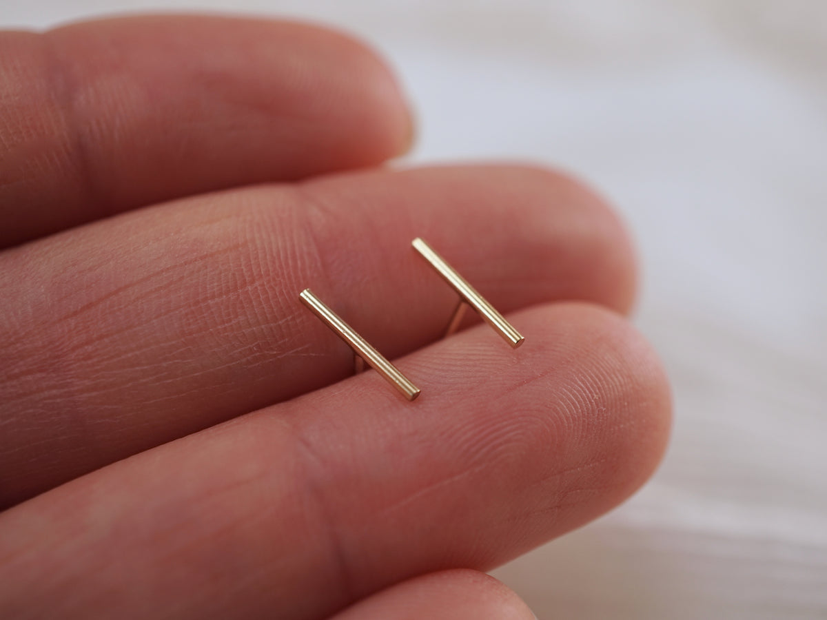 Dot + Dash Studs - Minimalist Stud Earrings - Sterling Silver Bar Studs - Modern Tiny Gold Bar Earrings