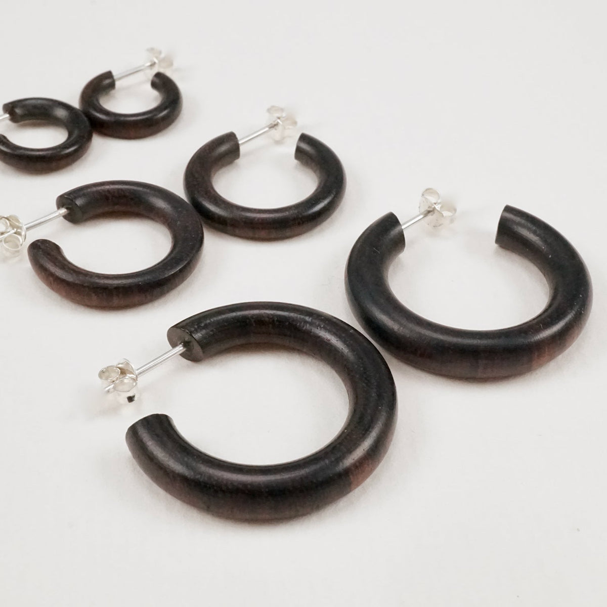 Wood Hoops + Sterling Silver Posts- Triple Set  (332)