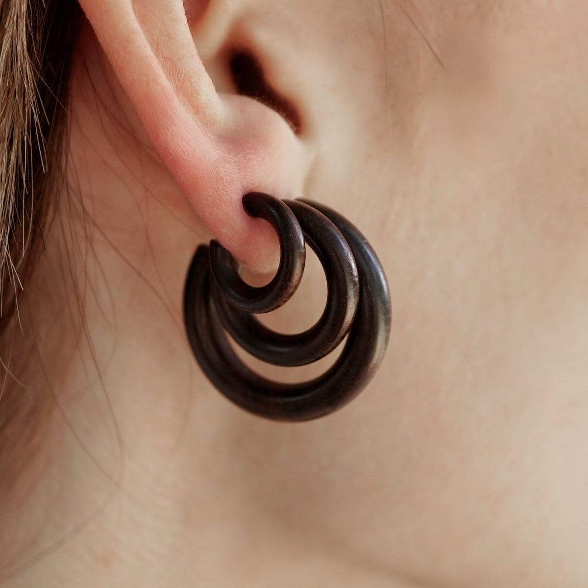 Wood Hoops + Sterling Silver Posts- Triple Set  (332)