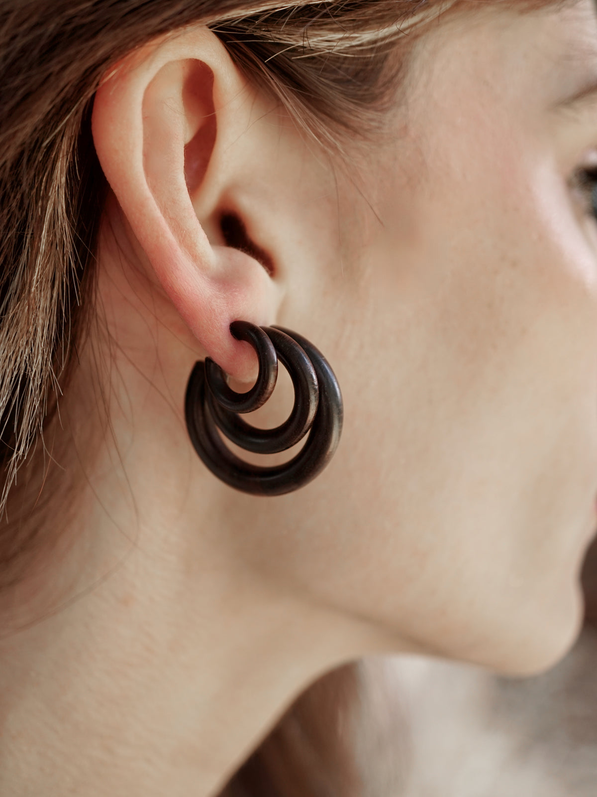 Wood Hoops + Sterling Silver Posts- Triple Set  (332)