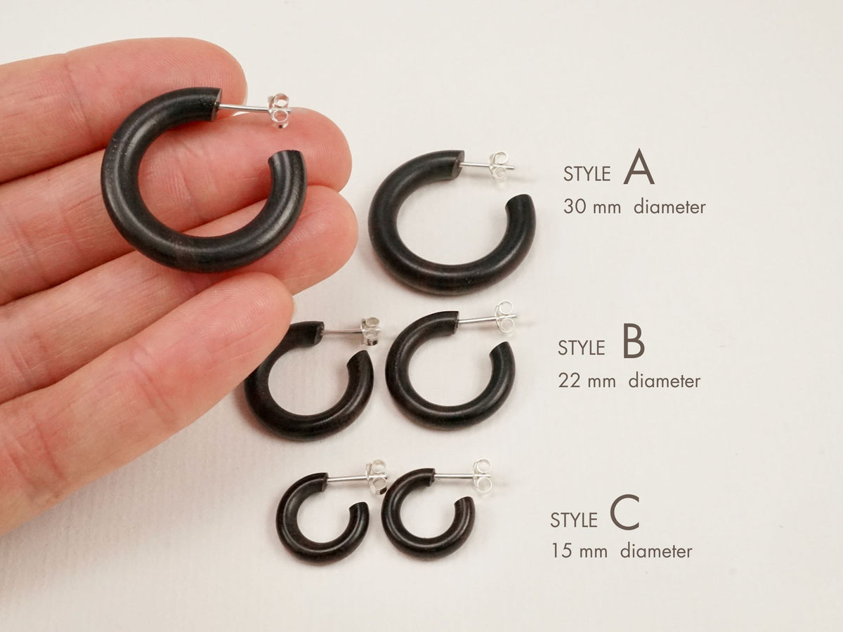 Wood Hoops + Sterling Silver Posts- Triple Set  (332)