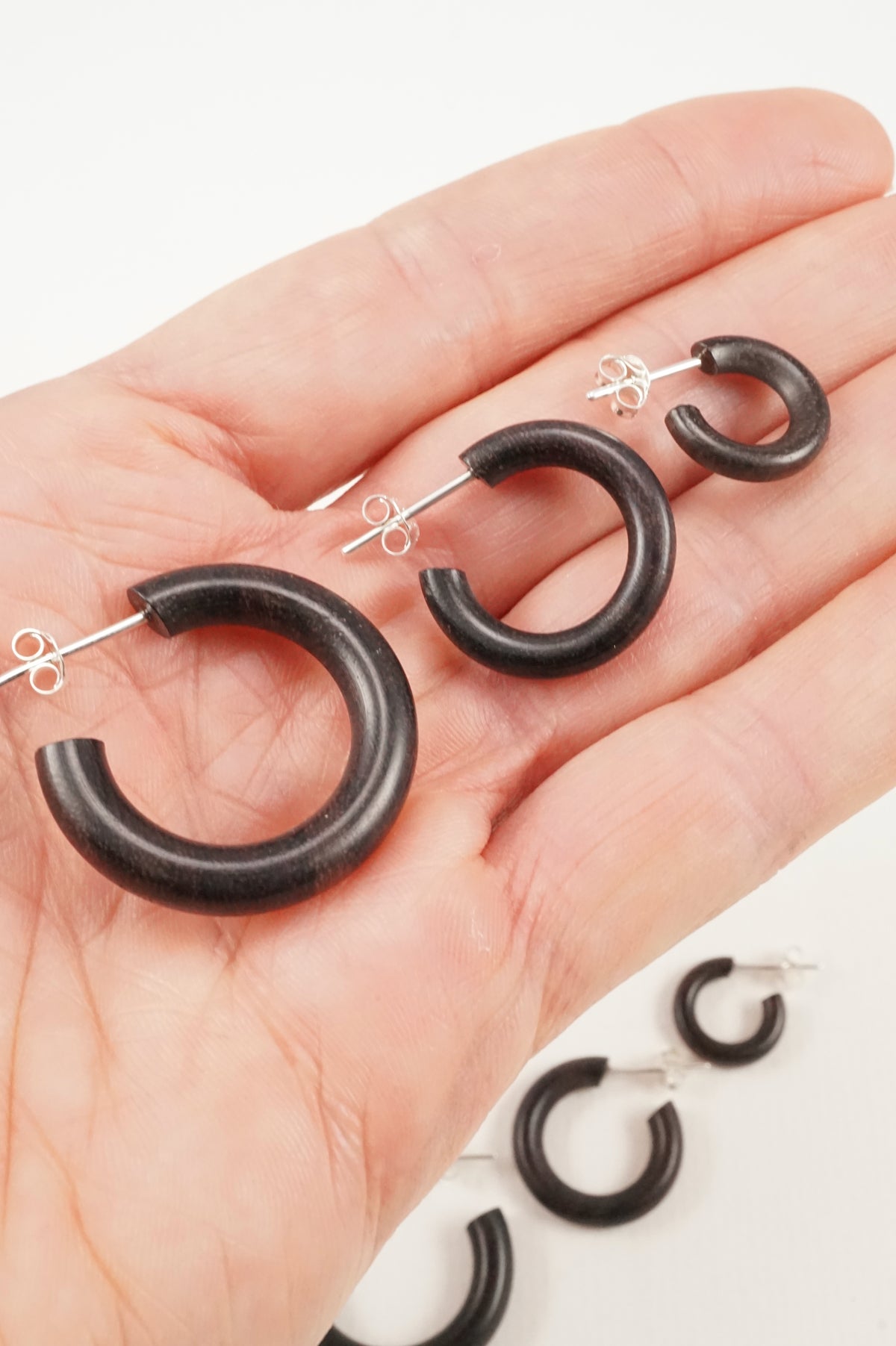 Wood Hoops + Sterling Silver Posts- Triple Set  (332)