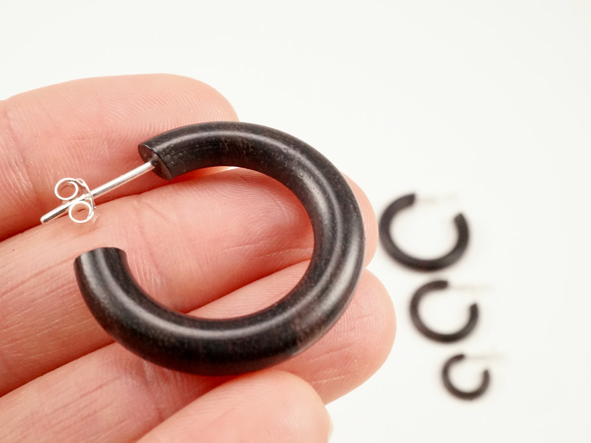 Wood Hoops + Sterling Silver Posts- Triple Set  (332)