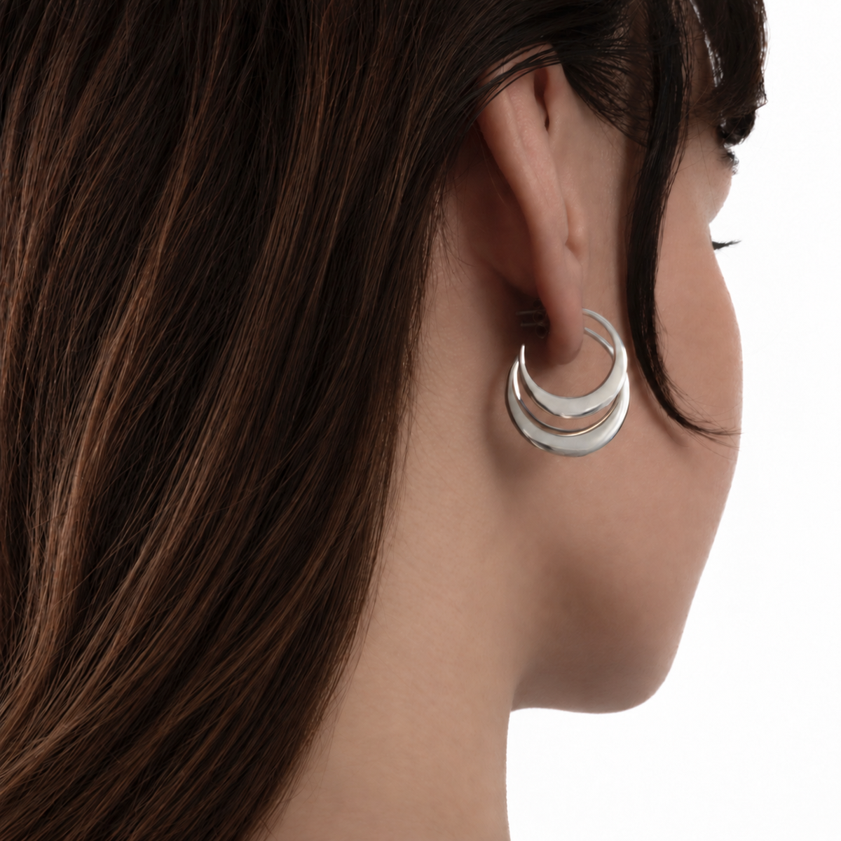 Crescent Moon Hoop Earrings Set – Double Piercing, Sterling Silver or Gold (340S)