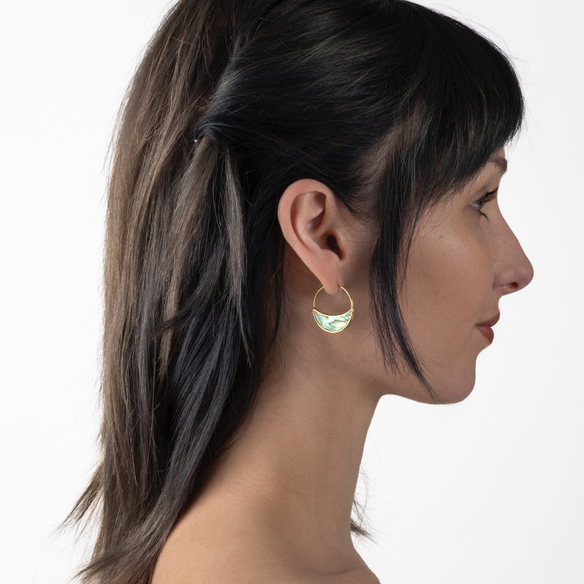 Abalone Hoop Earrings - Sterling Silver & Brass. Ocean Lover Gift for Pisces, Scorpio, Cancer (294S)