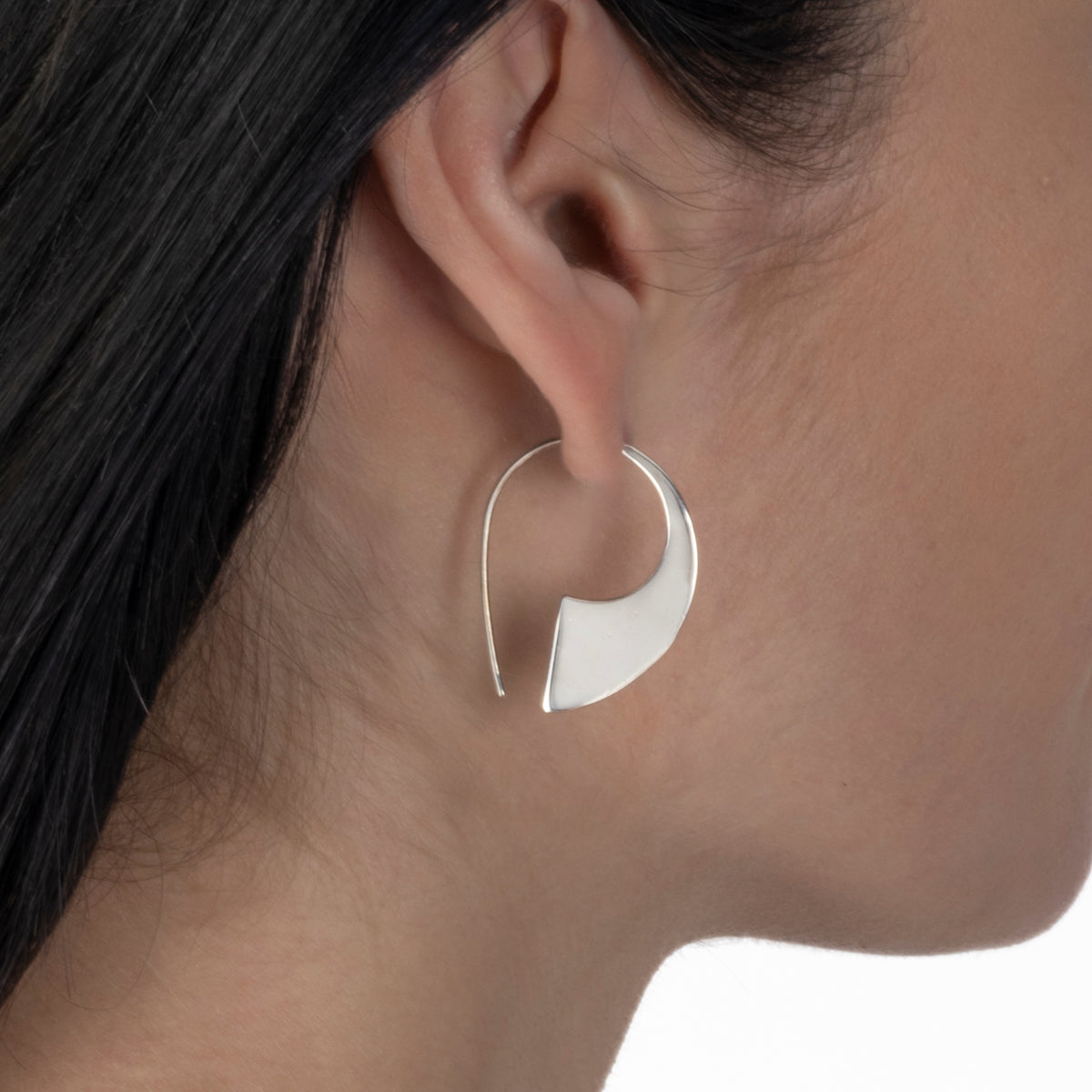 Sterling Silver Open Hoop Earrings • Minimalist Arc Hoops • Sculptural Earrings • Modern Everyday Jewelry (336S)