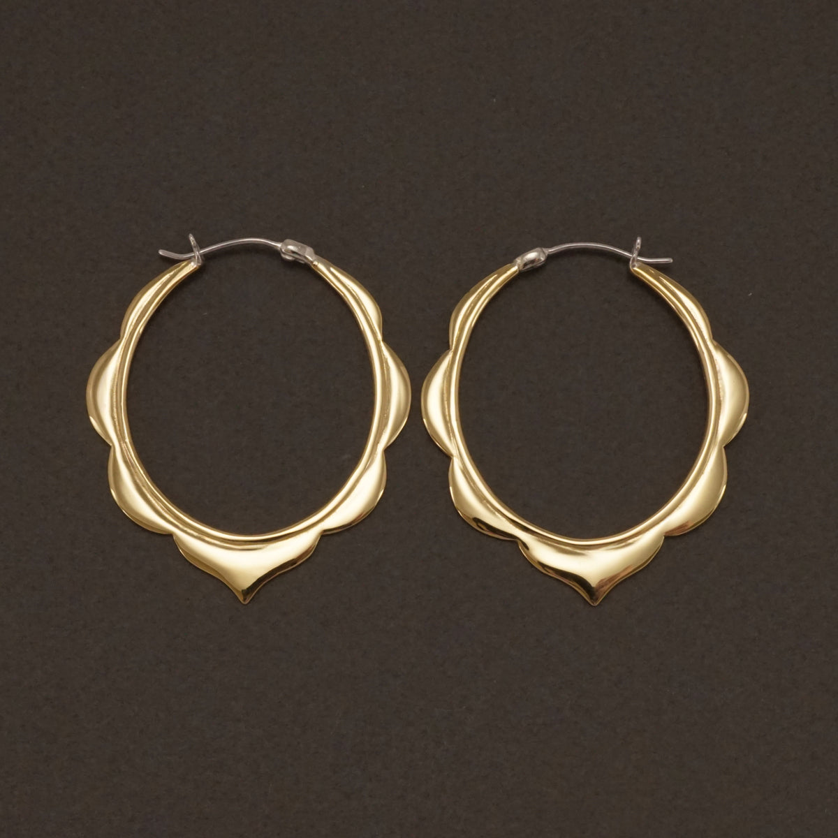 Large Moroccan Scallop Hoop Earrings • 2 Inch Gold Brass Boho Statement Jewelry (116)