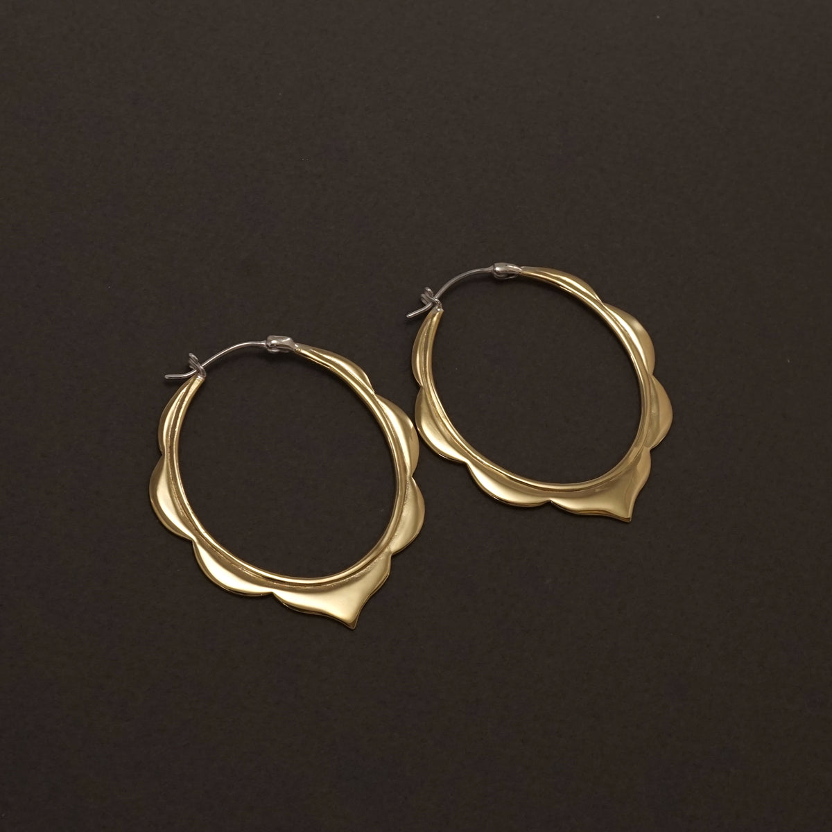 Large Moroccan Scallop Hoop Earrings • 2 Inch Gold Brass Boho Statement Jewelry (116)