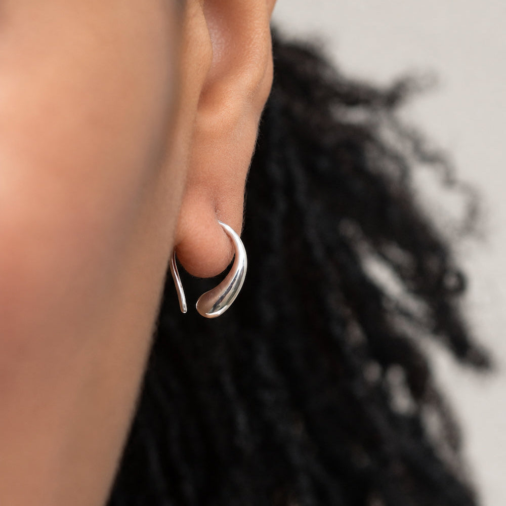 Sterling Silver Tiny Hoops • Raindrop Teardrop Huggie • Minimalist Everyday Earrings(290S)