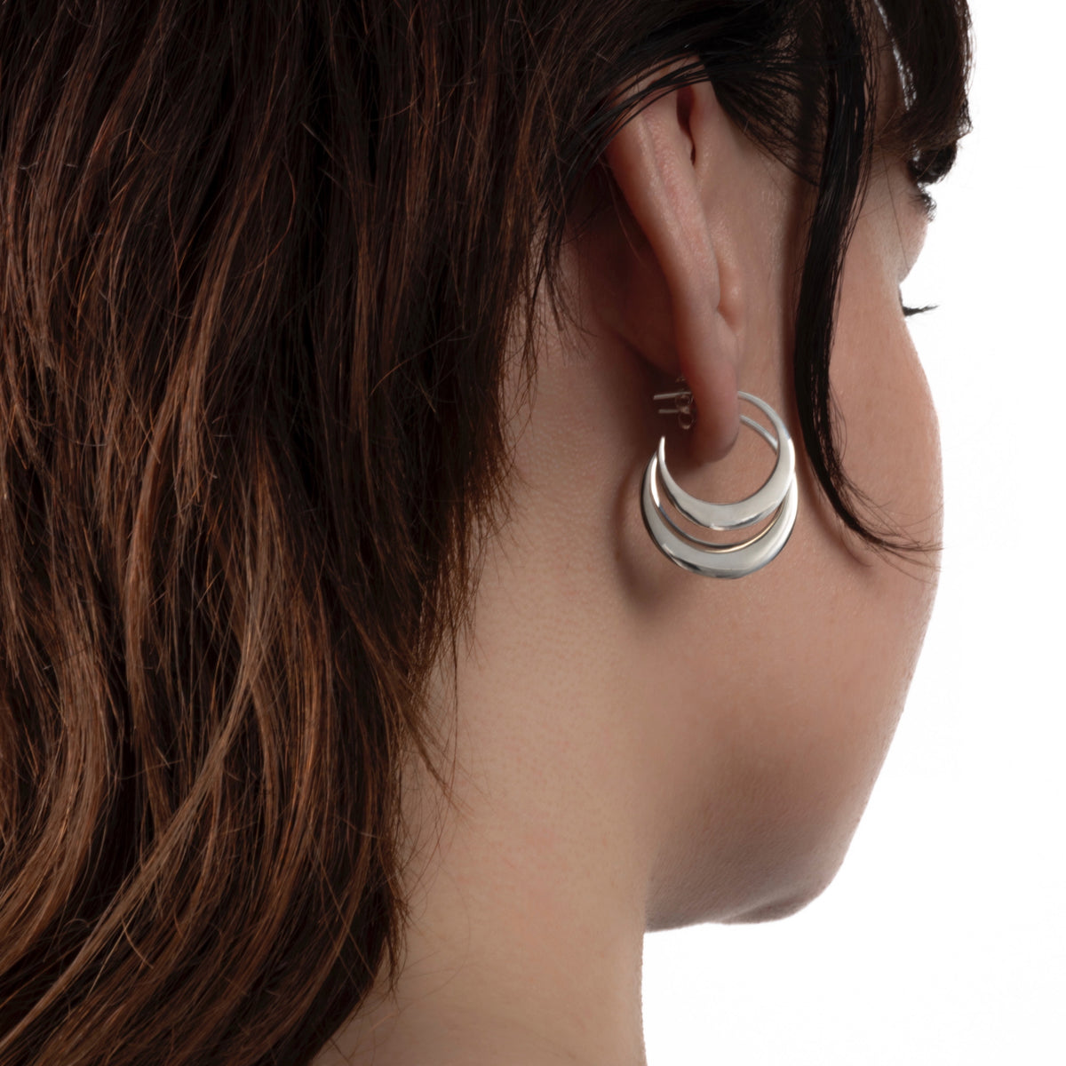 Crescent Moon Hoop Earrings Set – Double Piercing, Sterling Silver or Gold